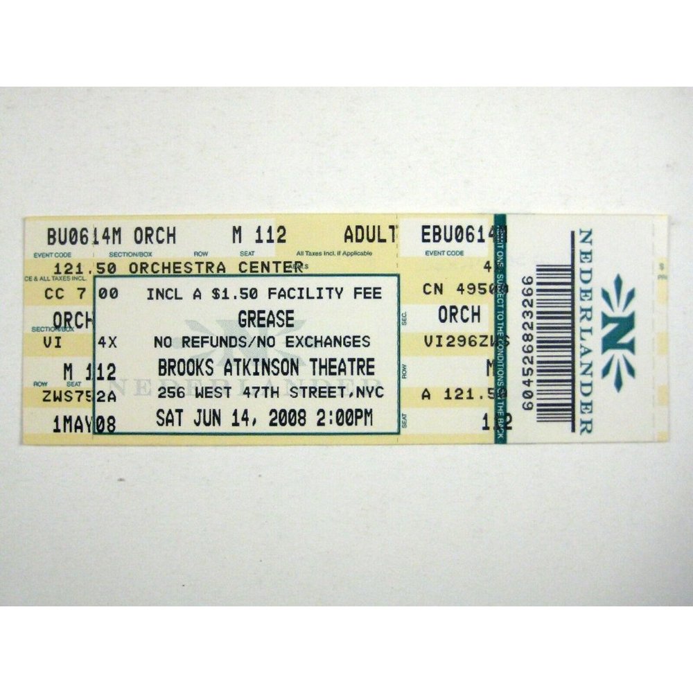 Grease Playbill TICKET ONLY June 14 2008 Brooks Atkinson Theatre Hydzik Osnes